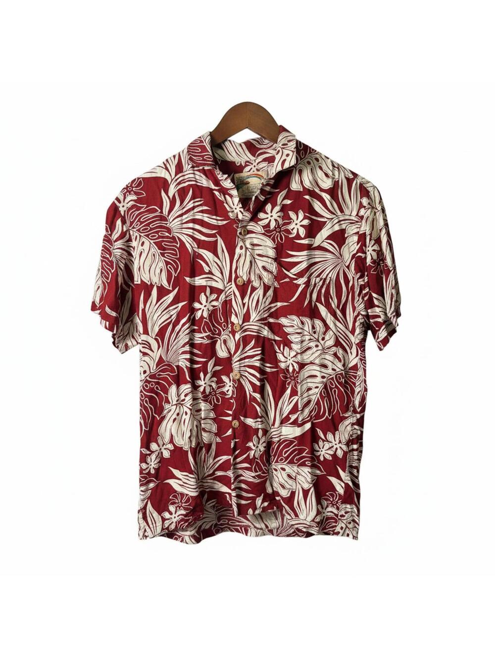 Paradise Found Men's Red and White Tropical Print Shirt Small Made in Hawaii